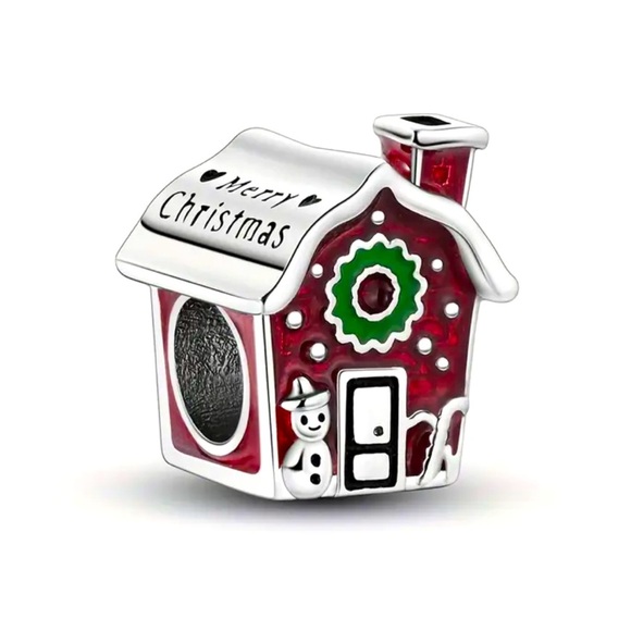 925 Silver Holiday Gingerbread House Charm with Red and Green Accents - NWT - Picture 1 of 6